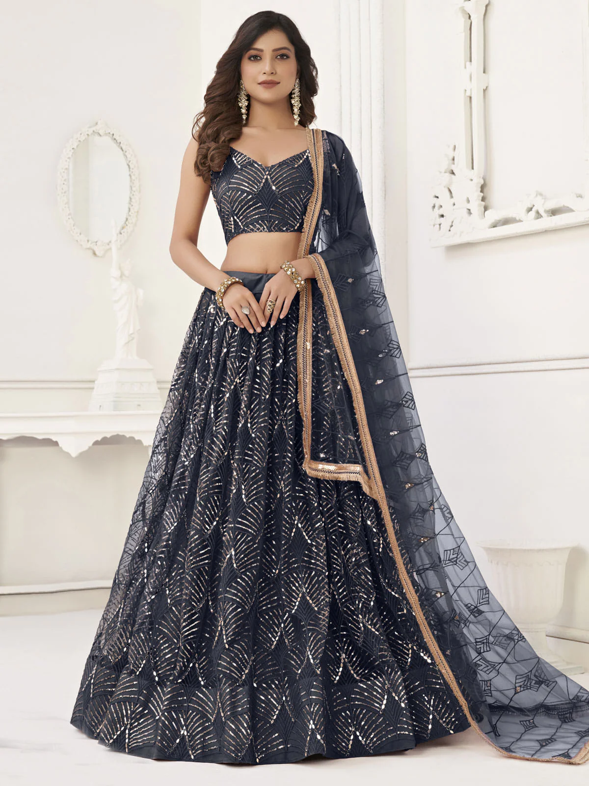 Embroidered Navy Blue Lehenga Choli