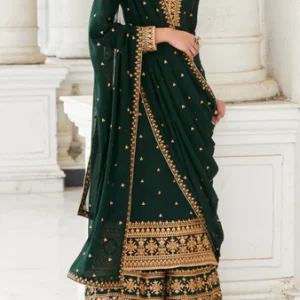 Embroidered Green Palazzo Suit