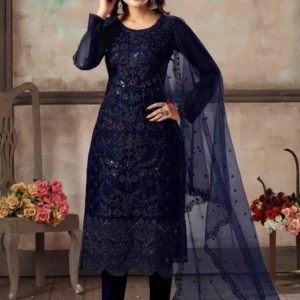 Elegant Navy Blue Embroidered Salwar Kameez
