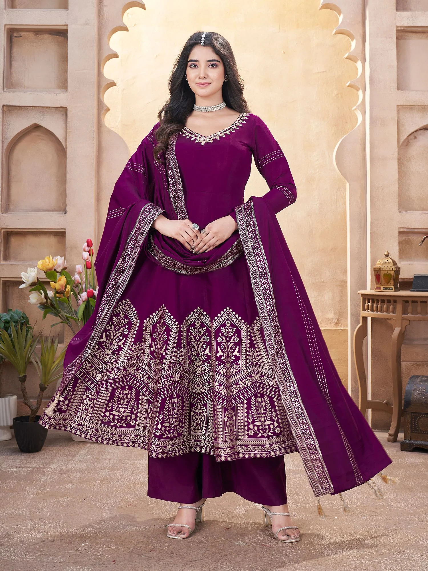 Embroidered Purple Anarkali Suit