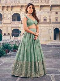 Green Embroidered Lehenga