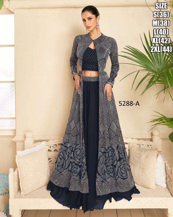 Modern Navy Blue Ethnic Gown Set