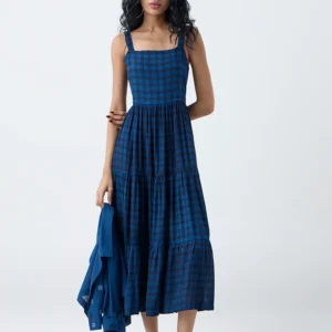 Blue Checkered Maxi Dress